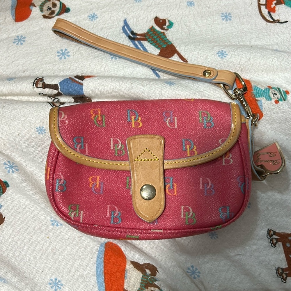 Dooney & Bourke Pink and Tan Clutch with Monogram Design